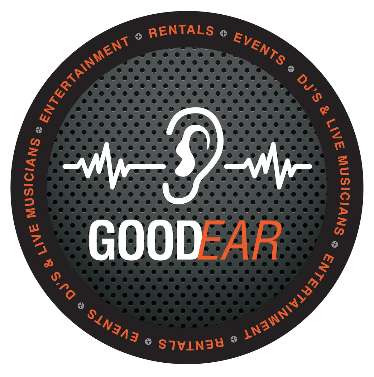 Goodear Entertainment logo with ear and soundwave design for DJs, live musicians, and event rentals.